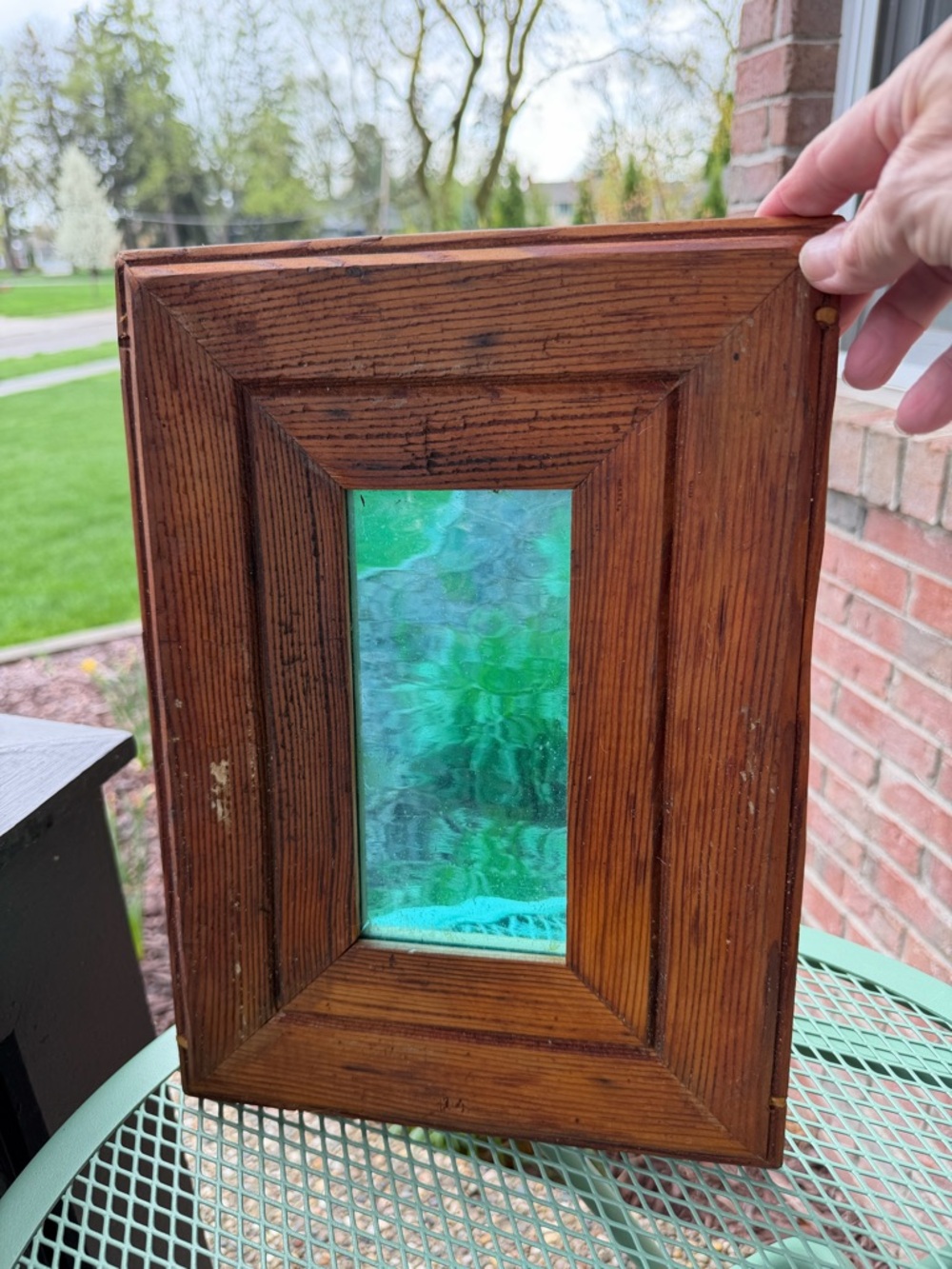 Vintage Barn Wood Frame and Stained Glass Pane Decor